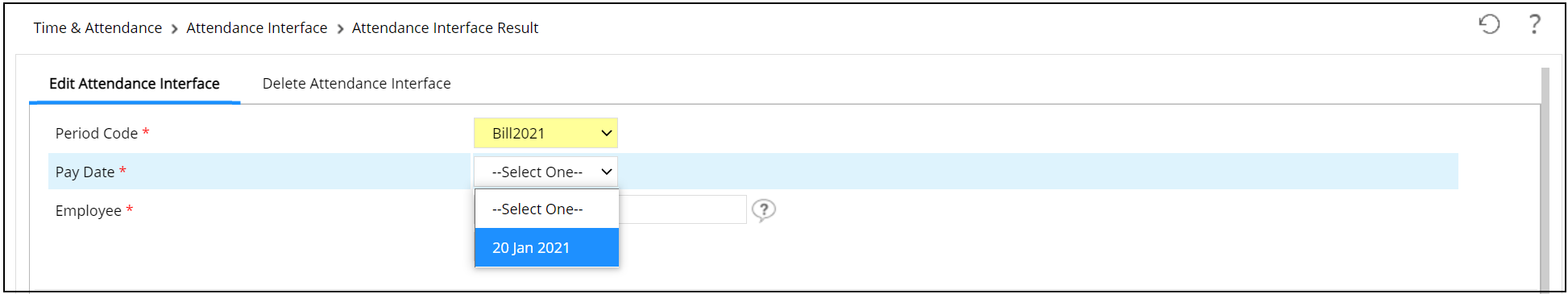 Attendance Interface Result Listing Page